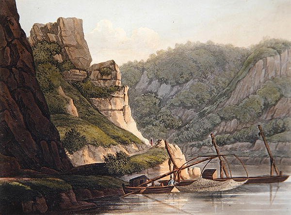 Salmon Fishery at Lurley, engraved by T. Sutherland, from 