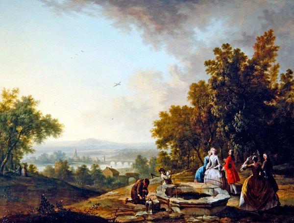 A Landscape with Elegant Figures by Christian Georg I Schutz