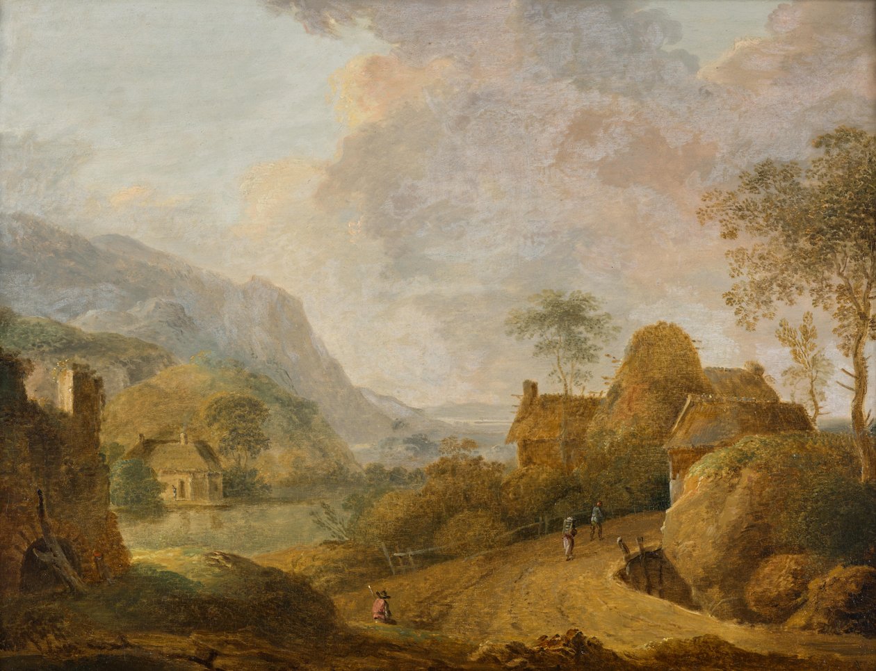 Mountain Landscape with River and Farmhouse by Christian Hilfgott Brand