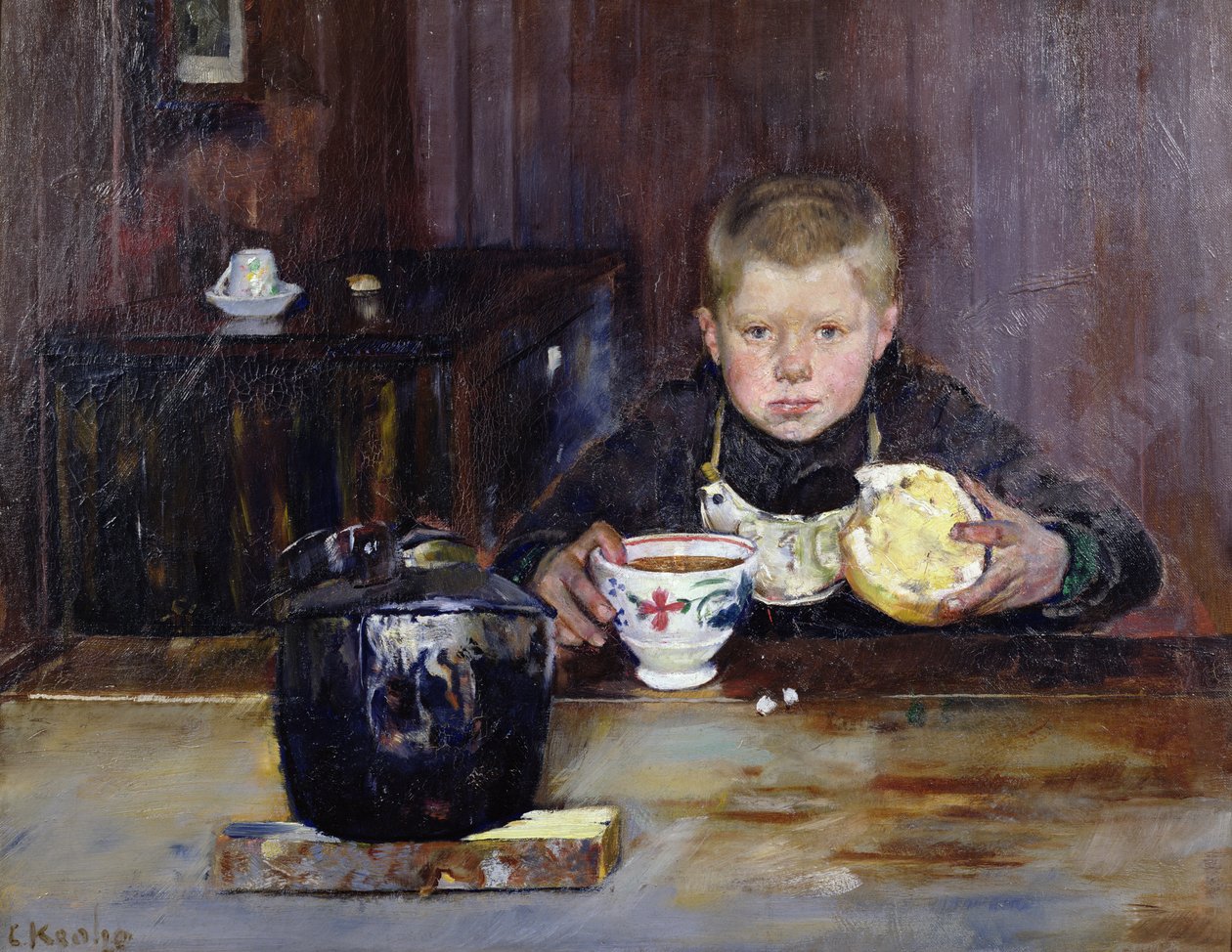 Errand boy drinking coffee by Christian Krohg