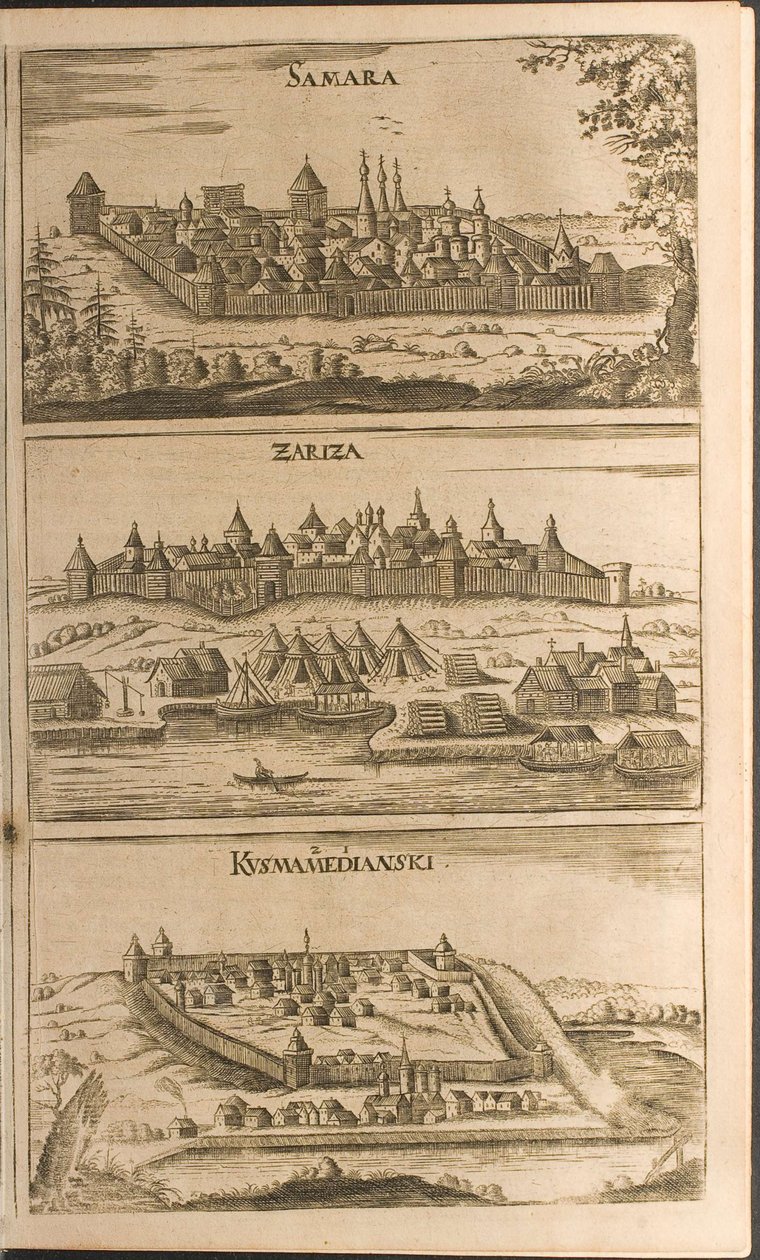 Samara, Tsaritsyn and Kozmodemyansk Illustration from Travels to the Great Duke of Muscovy by Christian Lorenzen Rothgiesser