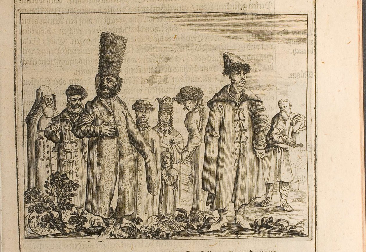 Traditional Dress of Moscovites, Illustration from Travels to the Great Duke of Muscovy and the Kin by Christian Lorenzen Rothgiesser