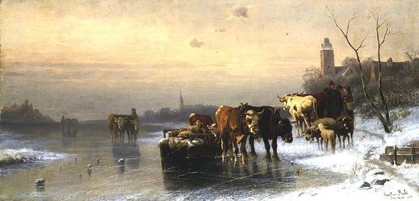 Winter Landscape with Cattle by Christian Mali
