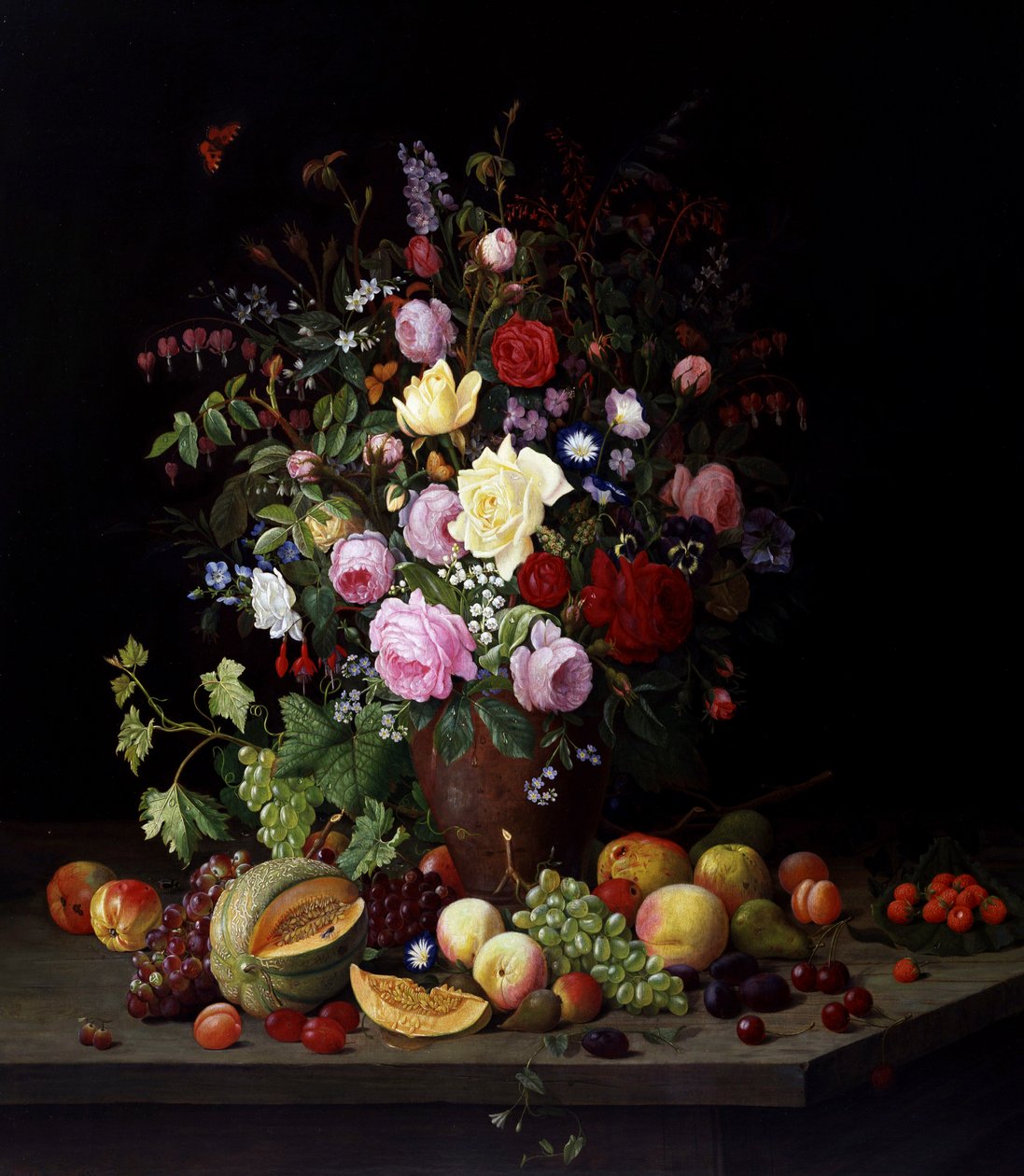 Still Life of Flowers and Fruits by Christian Mollback