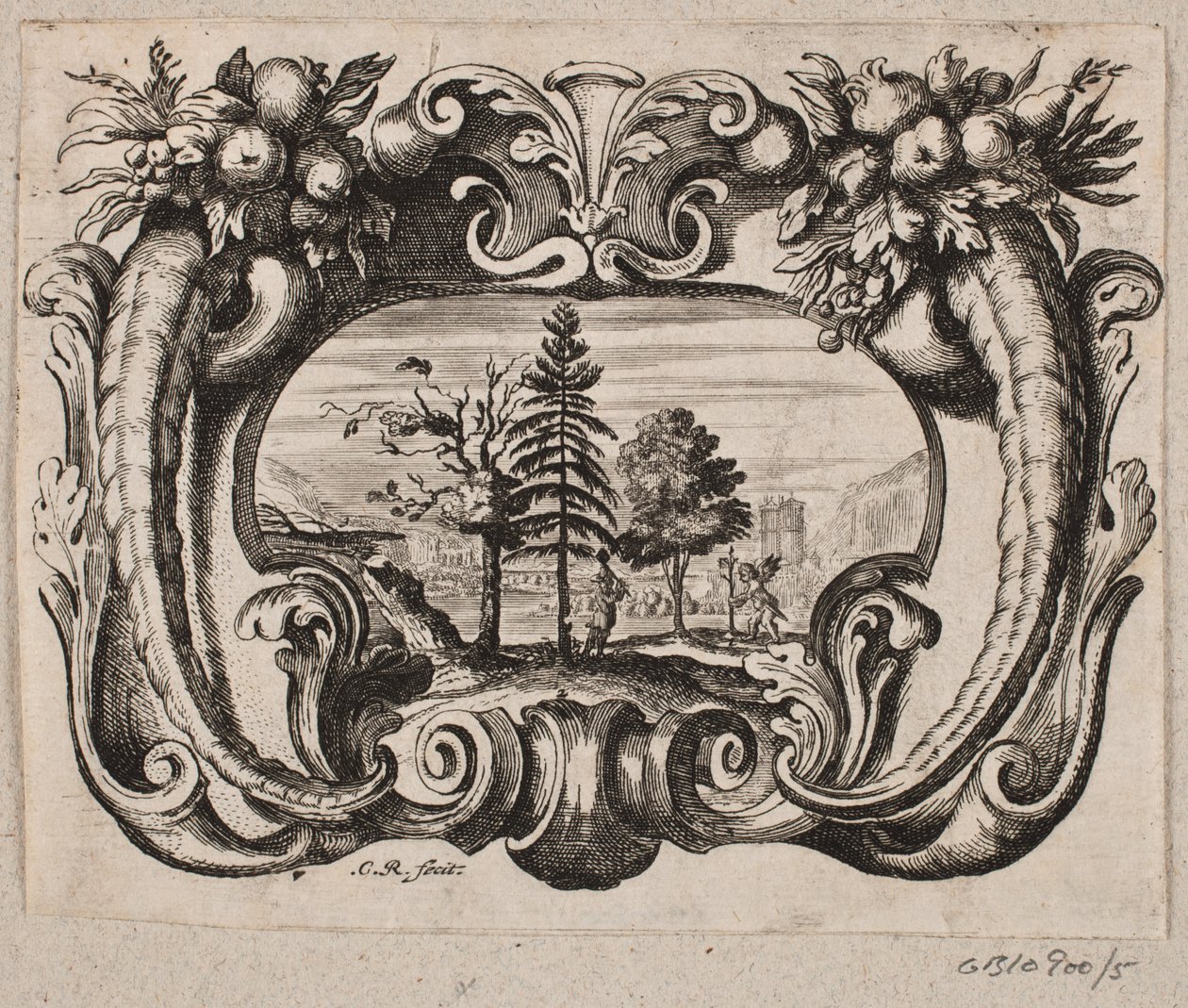 Emblem with a Gardener and a Cupid Planting a Tree by Christian Rothgiesser