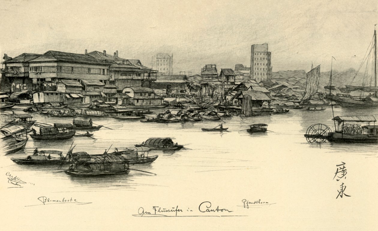 Boats on the Pearl River, Canton, China by Christian Wilhelm Allers