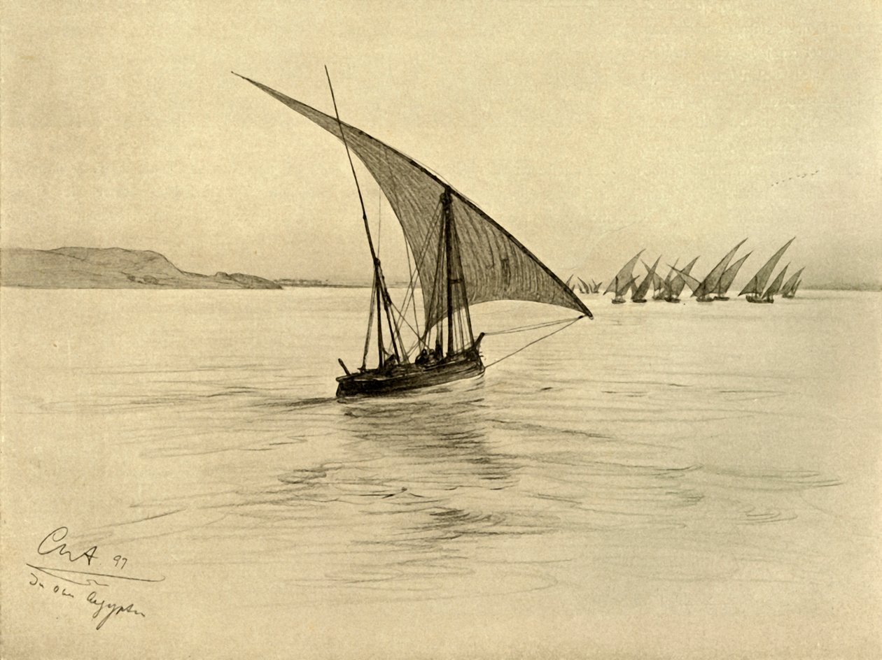 Feluccas on the River Nile, Cairo, Egypt by Christian Wilhelm Allers
