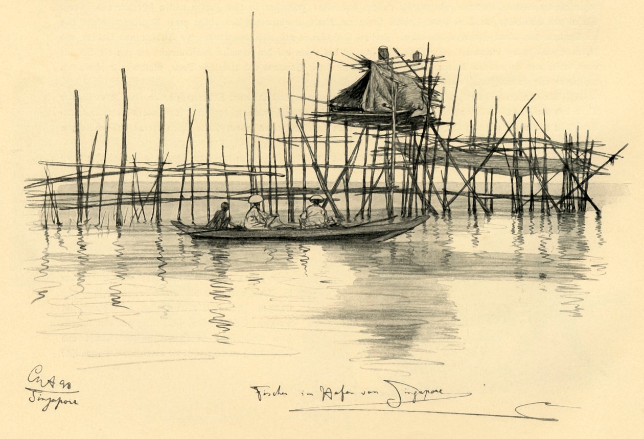House on Stilts and Fishermen in Singapore Harbour, 1898 by Christian Wilhelm Allers