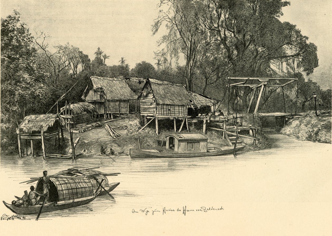 Houses on Stilts, Bangkok, Siam, 1898 by Christian Wilhelm Allers