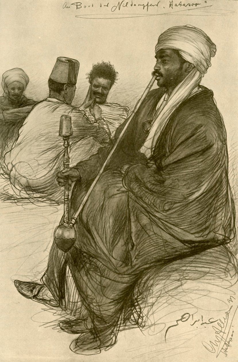 Man smoking a water pipe on board the 