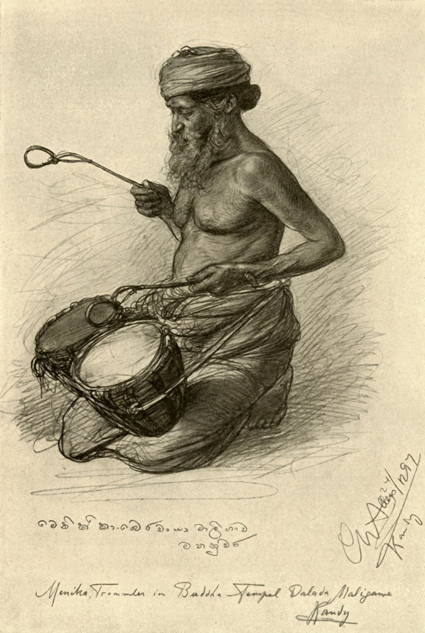 Menika - Drummer at the Temple of the Tooth, Kandy, Ceylon, 1898 by Christian Wilhelm Allers