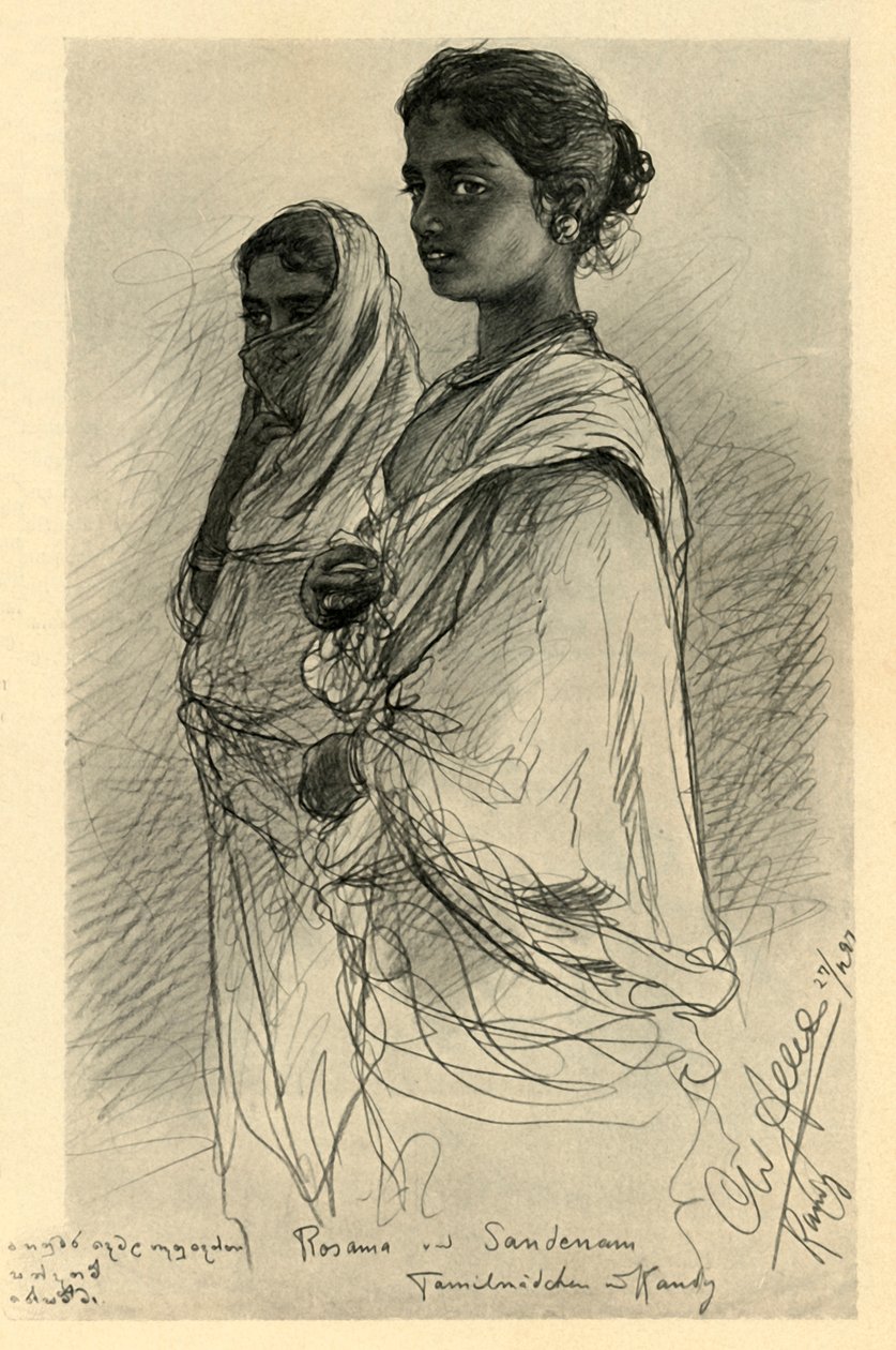 Rosama and Sandenam, Tamil girls, Kandy, Ceylon by Christian Wilhelm Allers