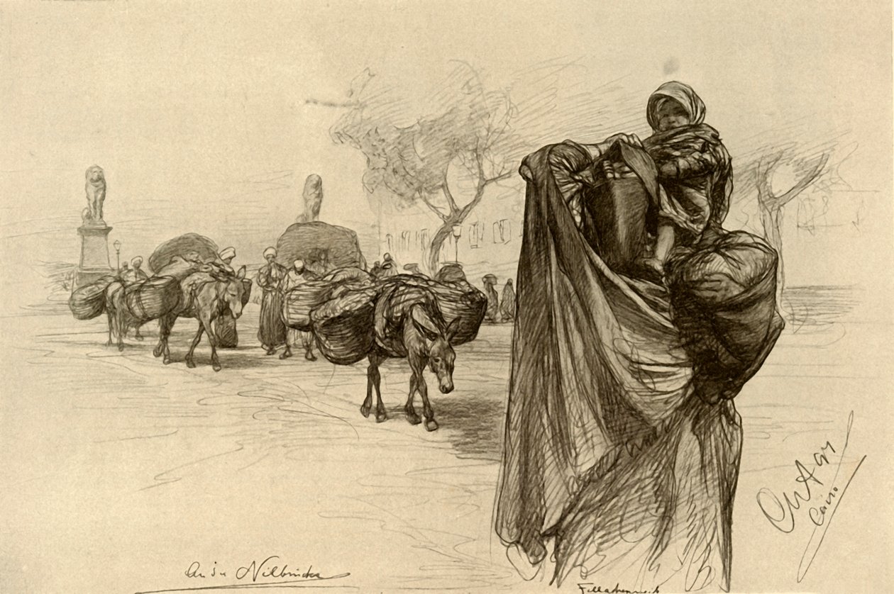 Woman and Child Near the Kobri el Gezira Bridge, Cairo by Christian Wilhelm Allers