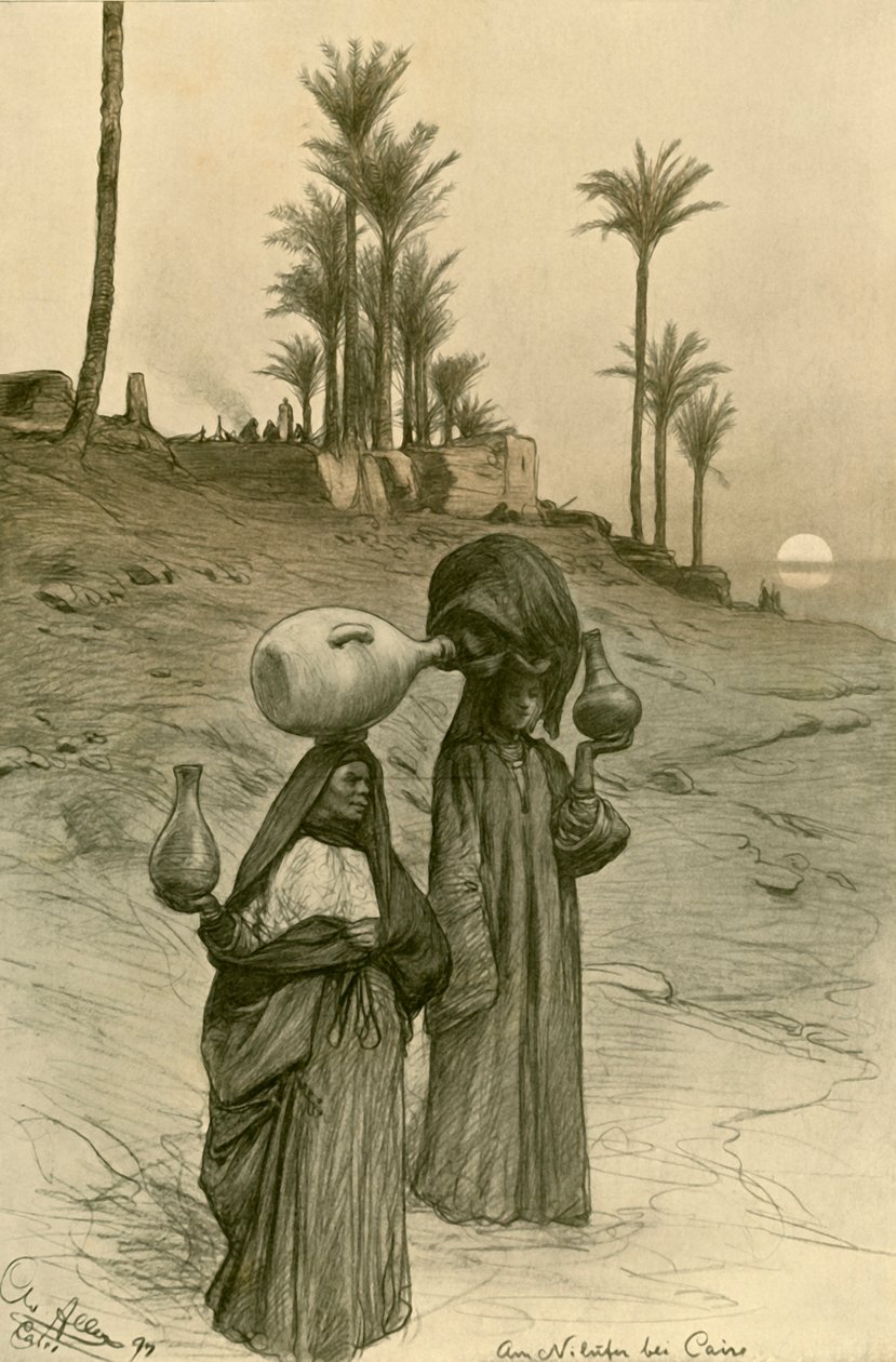 Women carrying water pots on the banks of the Nile, Cairo, Egypt by Christian Wilhelm Allers
