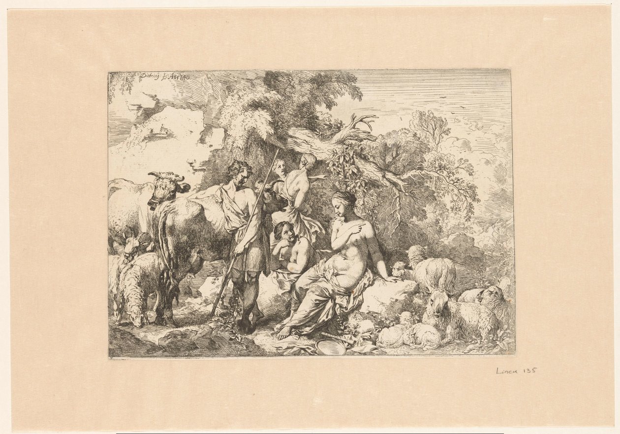 Shepherd with Flock and Four Muses by Christian Wilhelm Ernst Dietrich