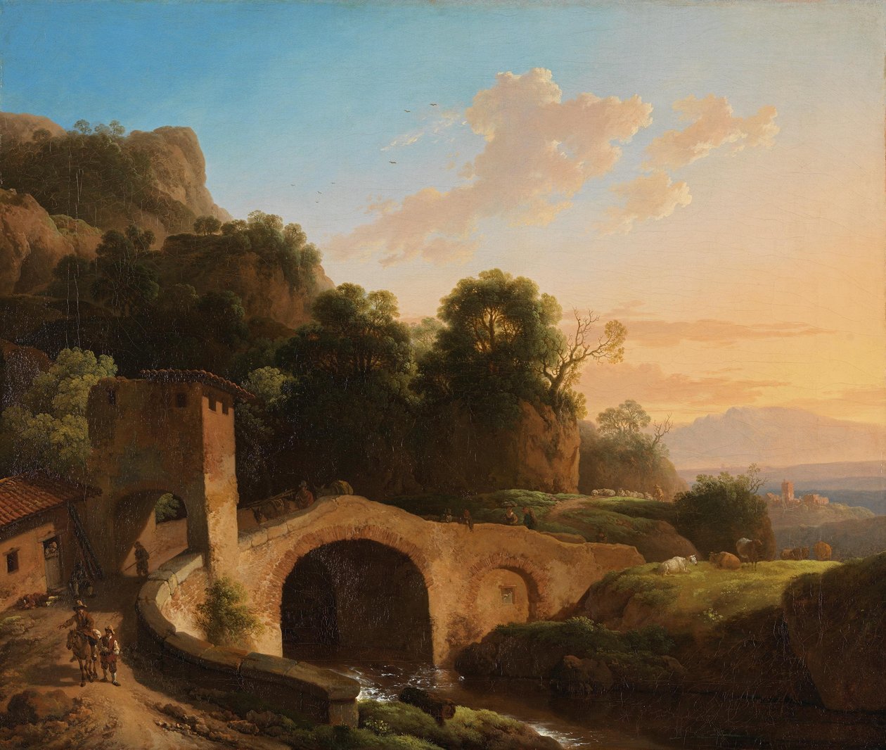 Italian Landscape with Arch Bridge by Christian Wilhelm Ernst Dietrich
