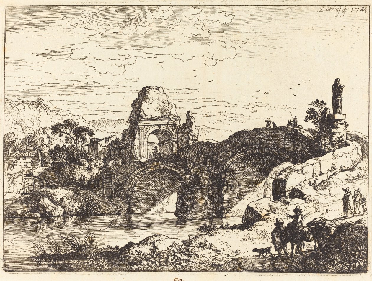 Landscape with a Bridge and Ruined Tower by Christian Wilhelm Ernst Dietrich