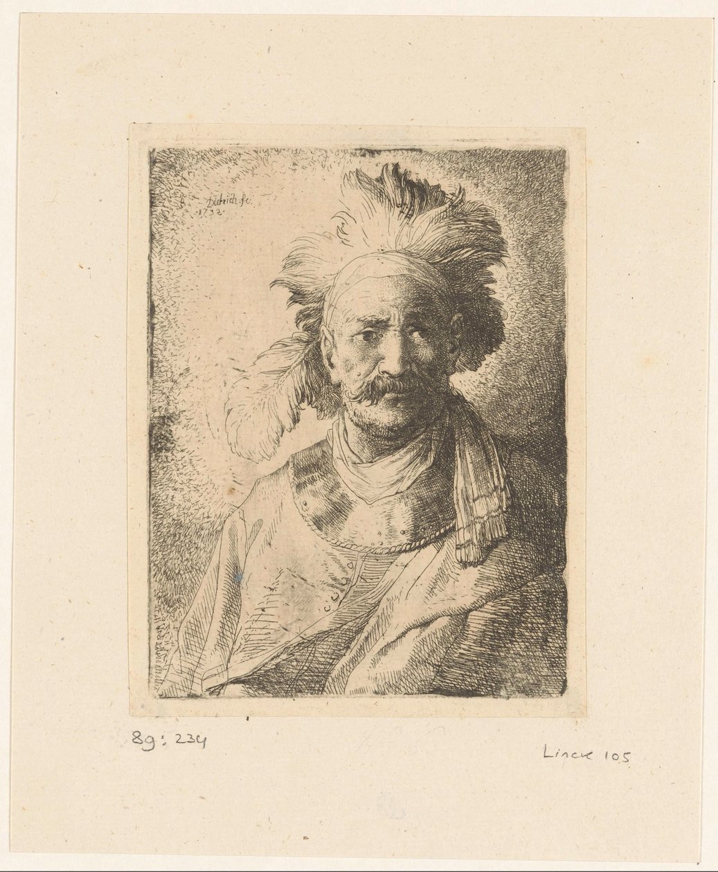 Old Man with Feather Headdress by Christian Wilhelm Ernst Dietrich