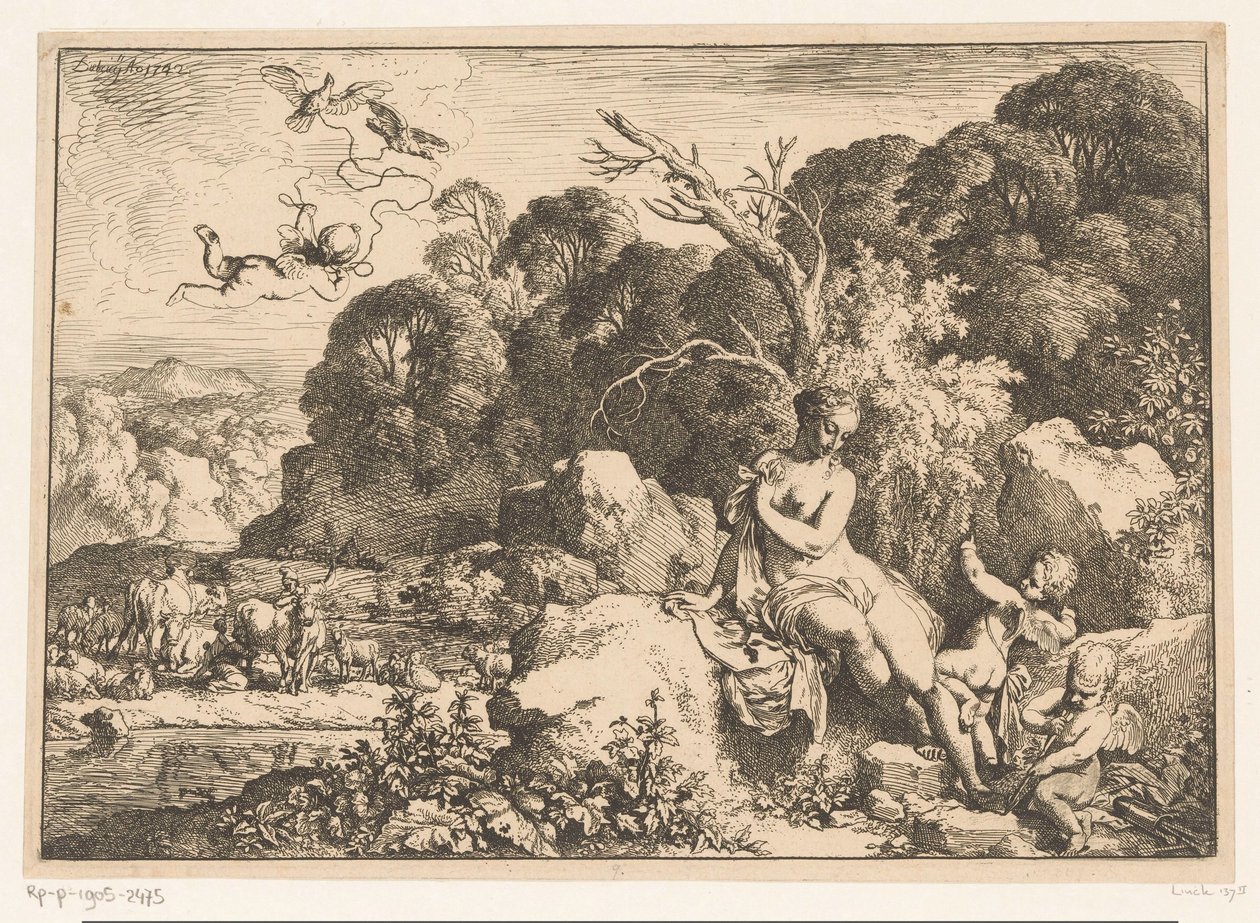 Venus Sitting on a Rock, Accompanied by Three Putti by Christian Wilhelm Ernst Dietrich