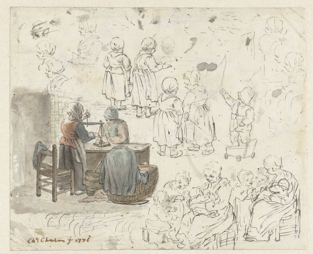 Sketches of Gold Weigher and Children by Christina Chalon
