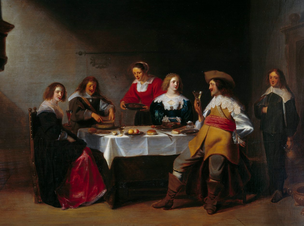 Company Meal (Detail) by Christoffel Jacobsz van der Lamen