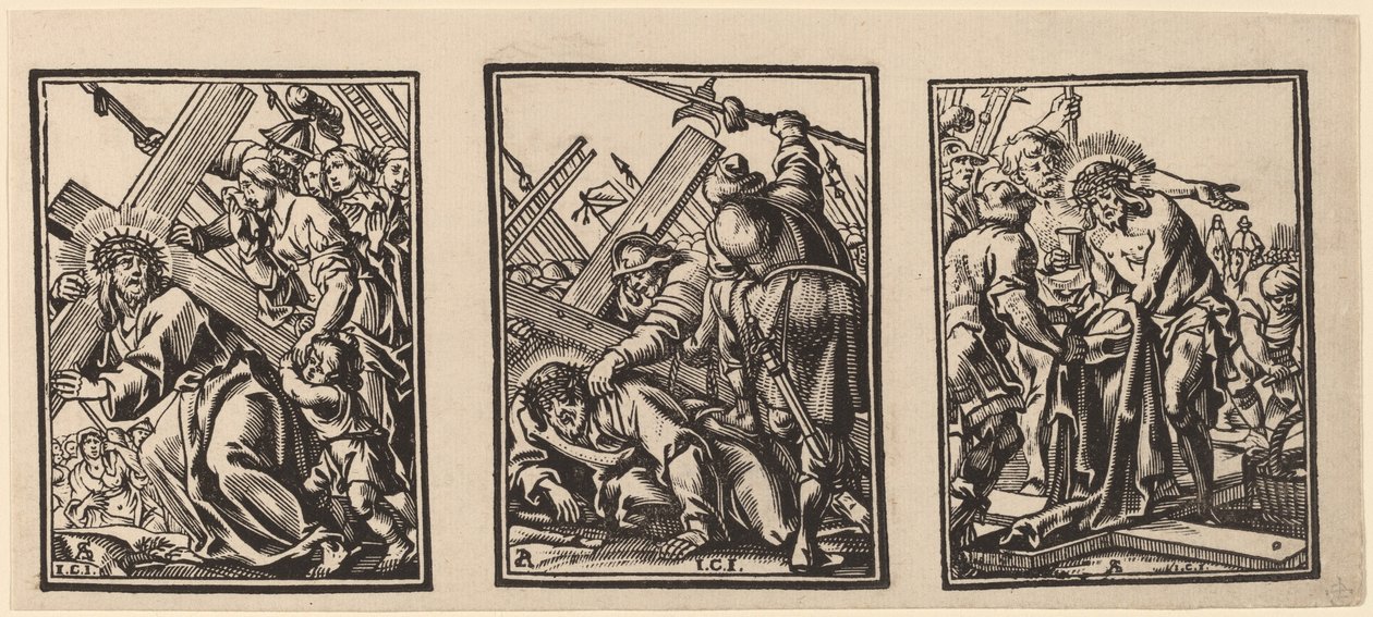 Three Scenes on the Road to Calvary by Christoffel Jegher after Anthonis Sallaert