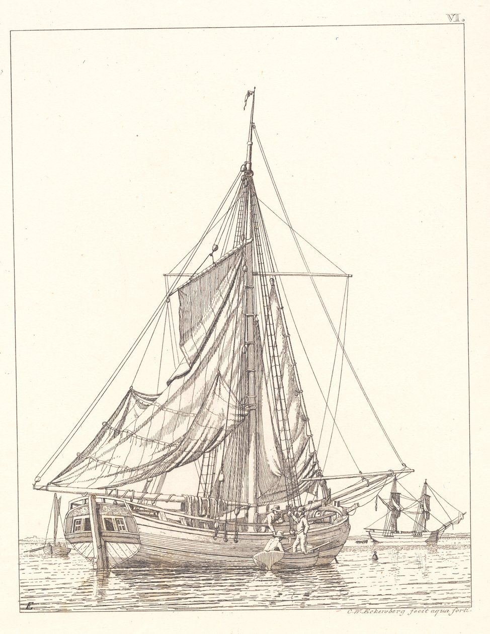 A Danish Yacht Drying Sails in Calm Weather by Christoffer Wilhelm Eckersberg