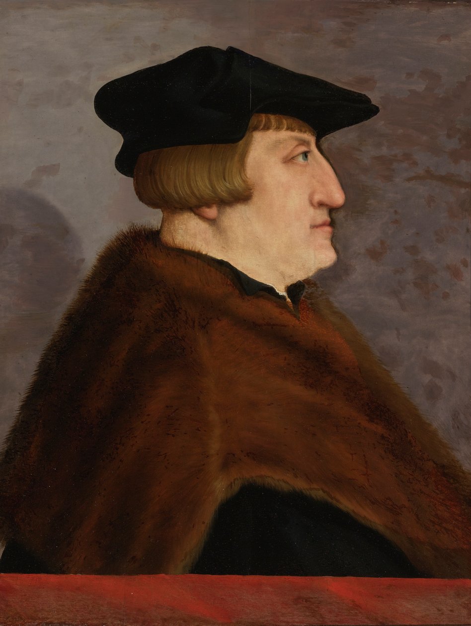 Profile Portrait of a Gentleman in Half-Length, with Black Hat and Fur Jacket, before a Balustrade by Christoph Amberger