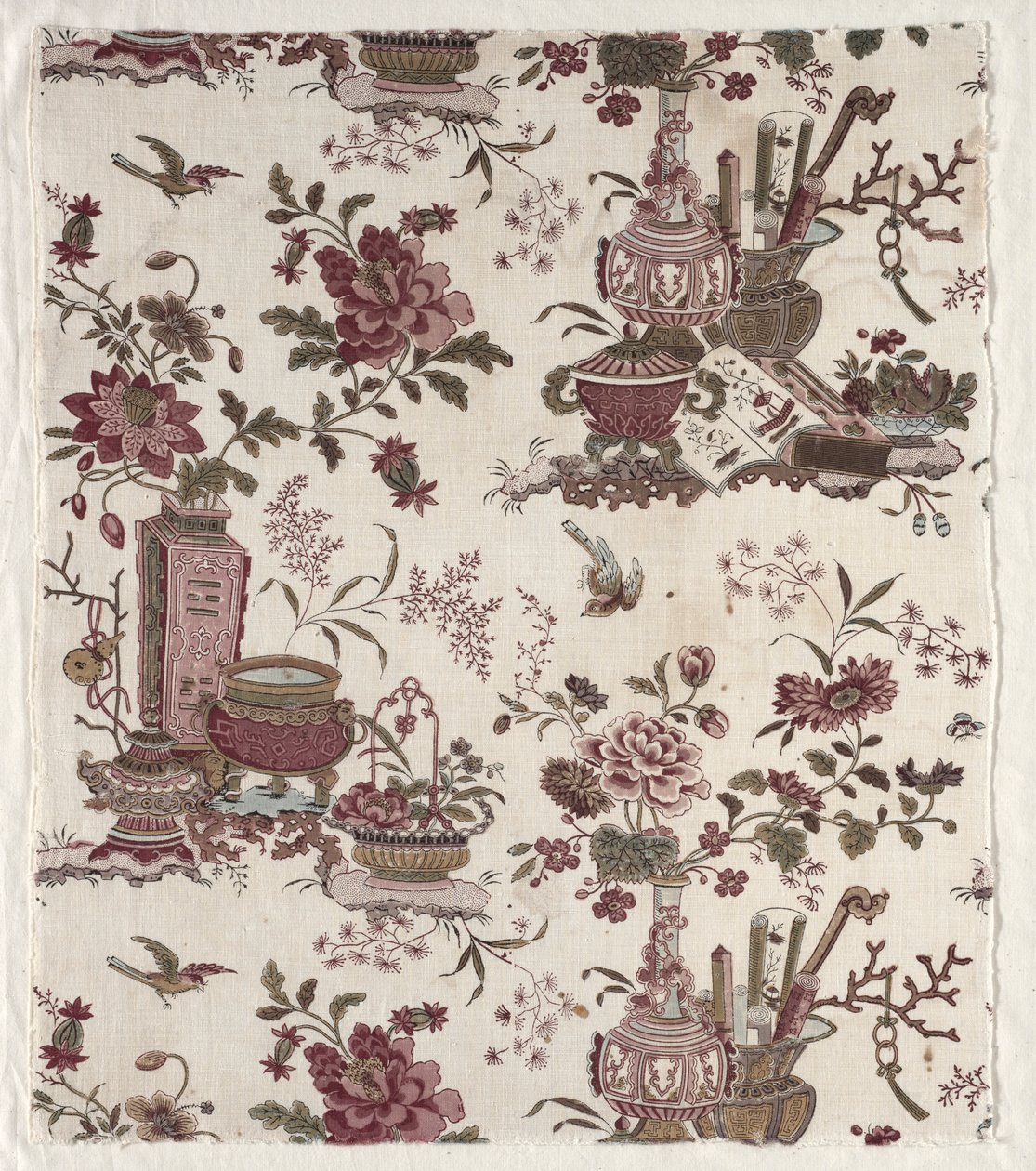 Fragment of Woodblock Printed Cotton by Christophe Philippe Oberkampf