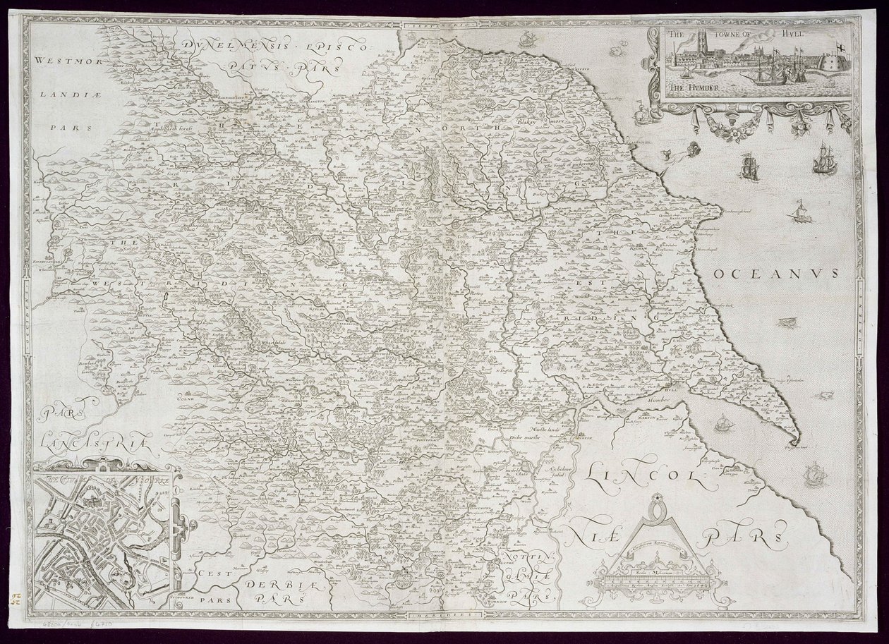Map of Yorkshire, engraved by William Web, published 1645 by Christopher Saxton