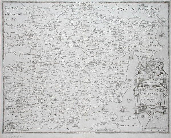 Map of Essex, Engraved by William Web, Published 1645 by Christopher (after) Saxton