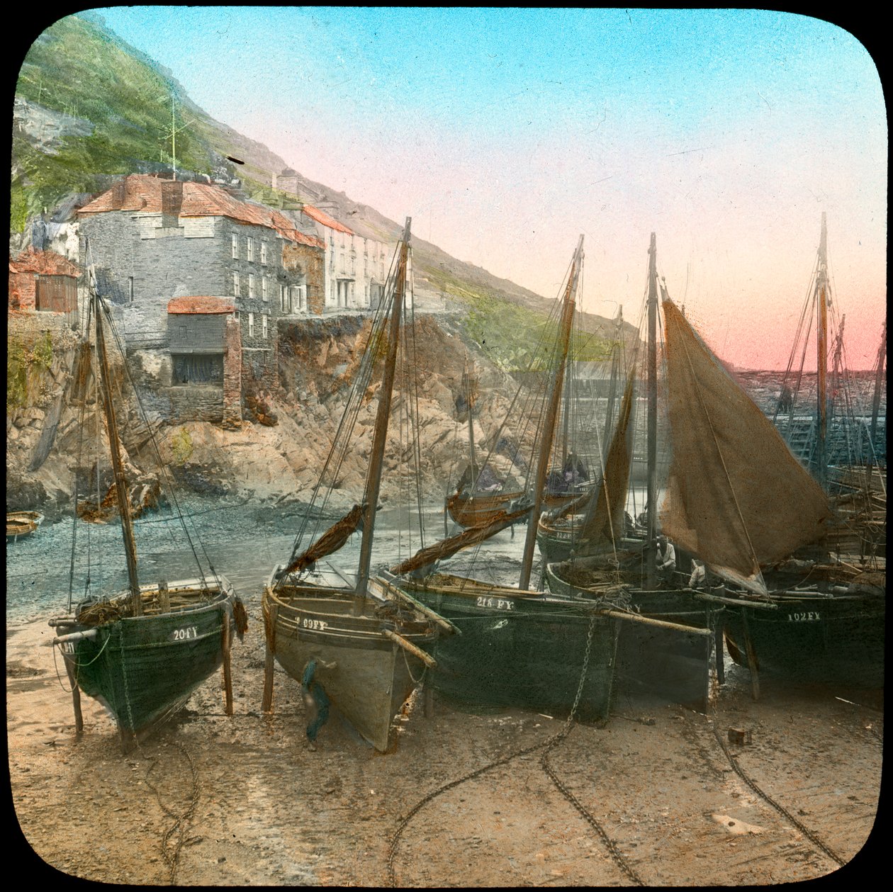 Fishing Fleet at Low Tide, Polperro, Cornwall, Late 19th or Early 20th Century by Church Army Lantern Department