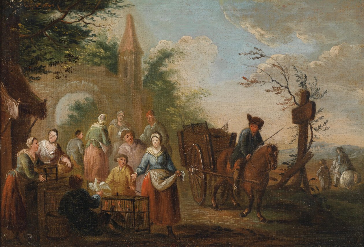 Poultry Seller in Front of a City Gate by Circle of Pieter Angillis