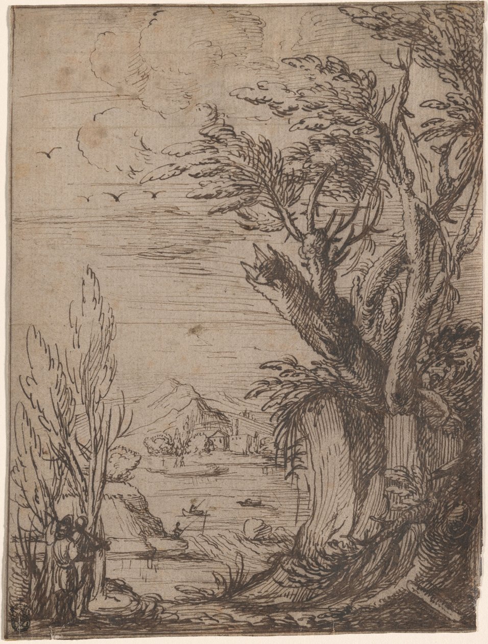 Landscape with Gnarled Trees and Fisherman by Circle of Jacques de Gheyn