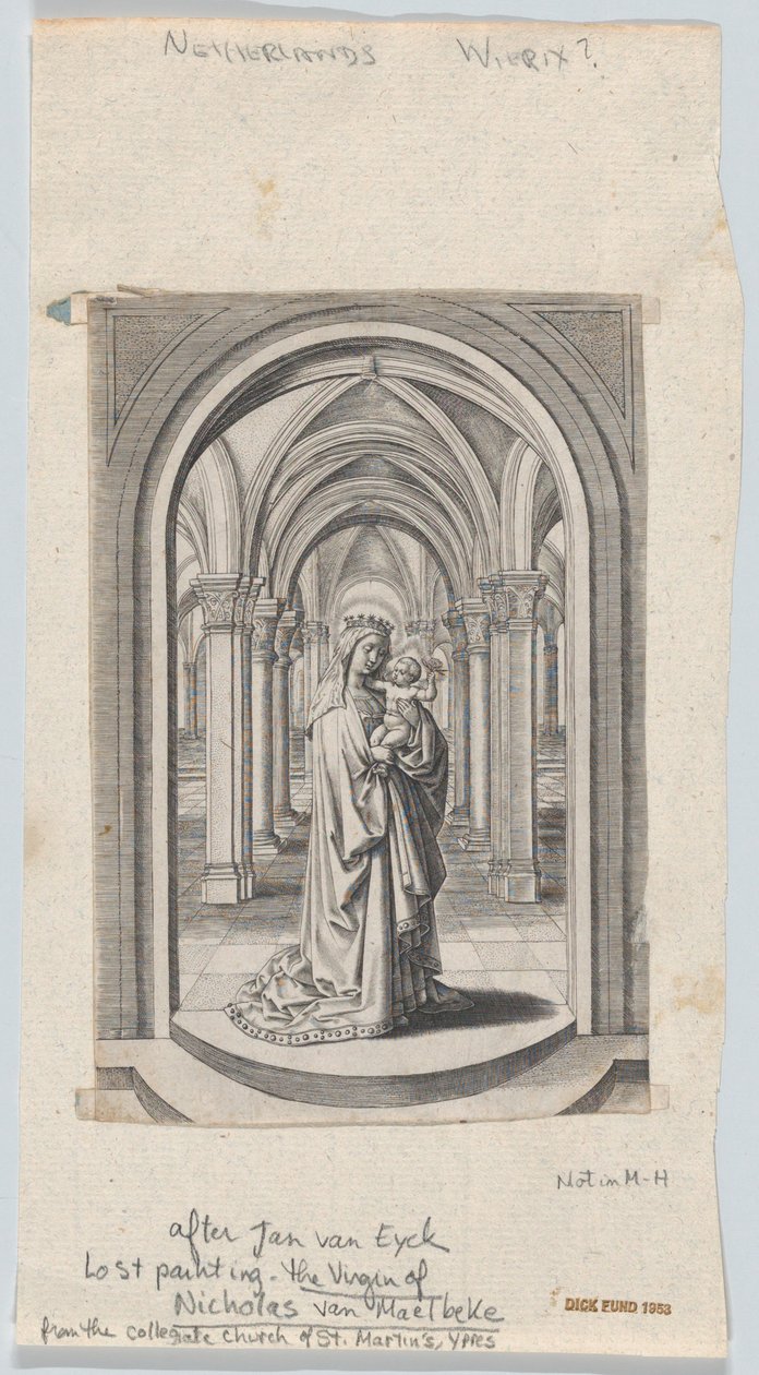 Virgin and Child in a Church (also known as the Van Maelbeke Virgin) by Circle of the Brothers Wierix.