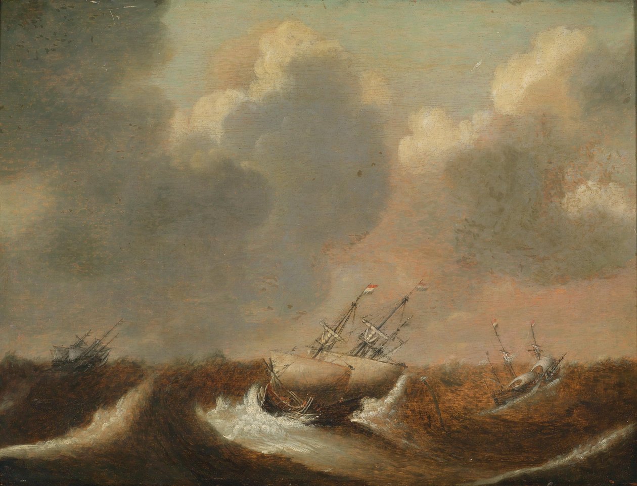 Ships in a Sea Storm by Claes Claesz. Wou