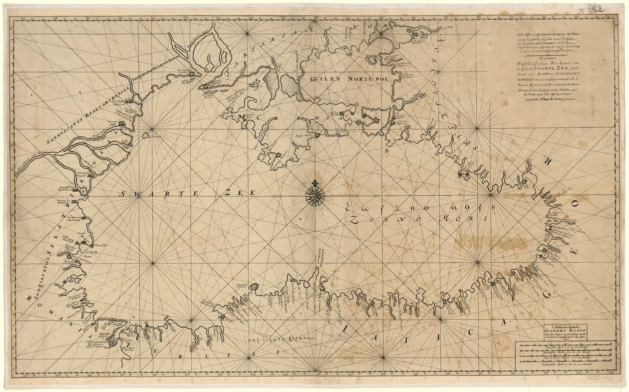 New Rising, Detailed Map of the Entire Black Sea from Asaff to Constantinople with Indication of Most of the Ports, Rivers and Fortresses Found on the Sea Coast by Claes De Vries