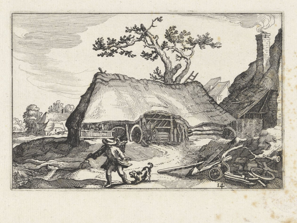Barking dog at a farm by Claes Jansz. Visscher (II)