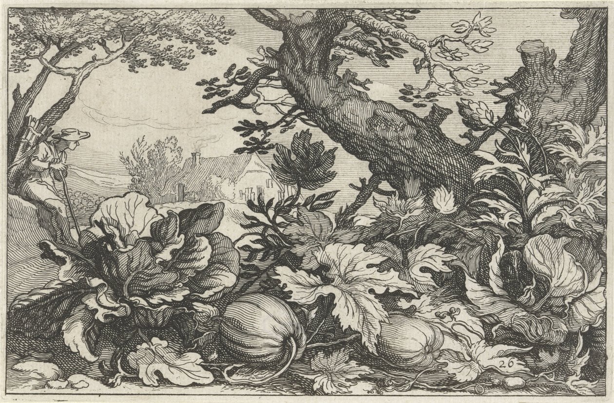 Landscape with Pumpkins and Cabbages by Claes Jansz. Visscher (II)