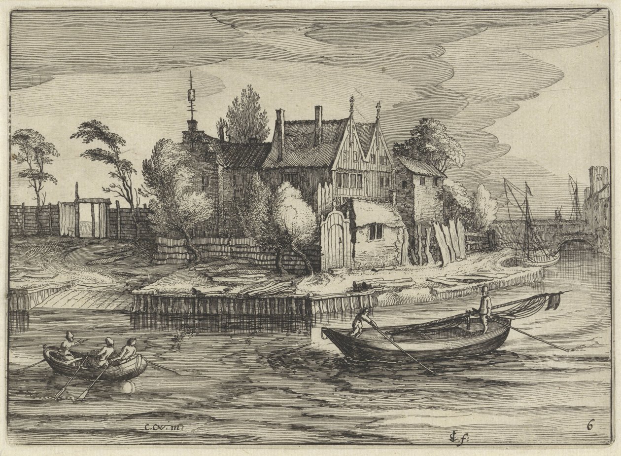 Sloops Near an Estate (Dutch Landscapes, Amaeniores Aliquot Regiunculae) by Claes Jansz. Visscher (II)