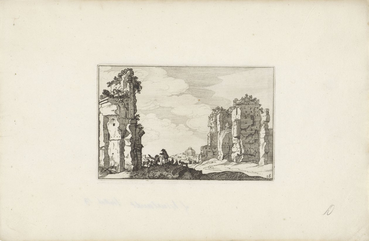 Two Shepherds by a Ruin (Italian Landscapes with Ruins) by Claes Jansz. Visscher (II)