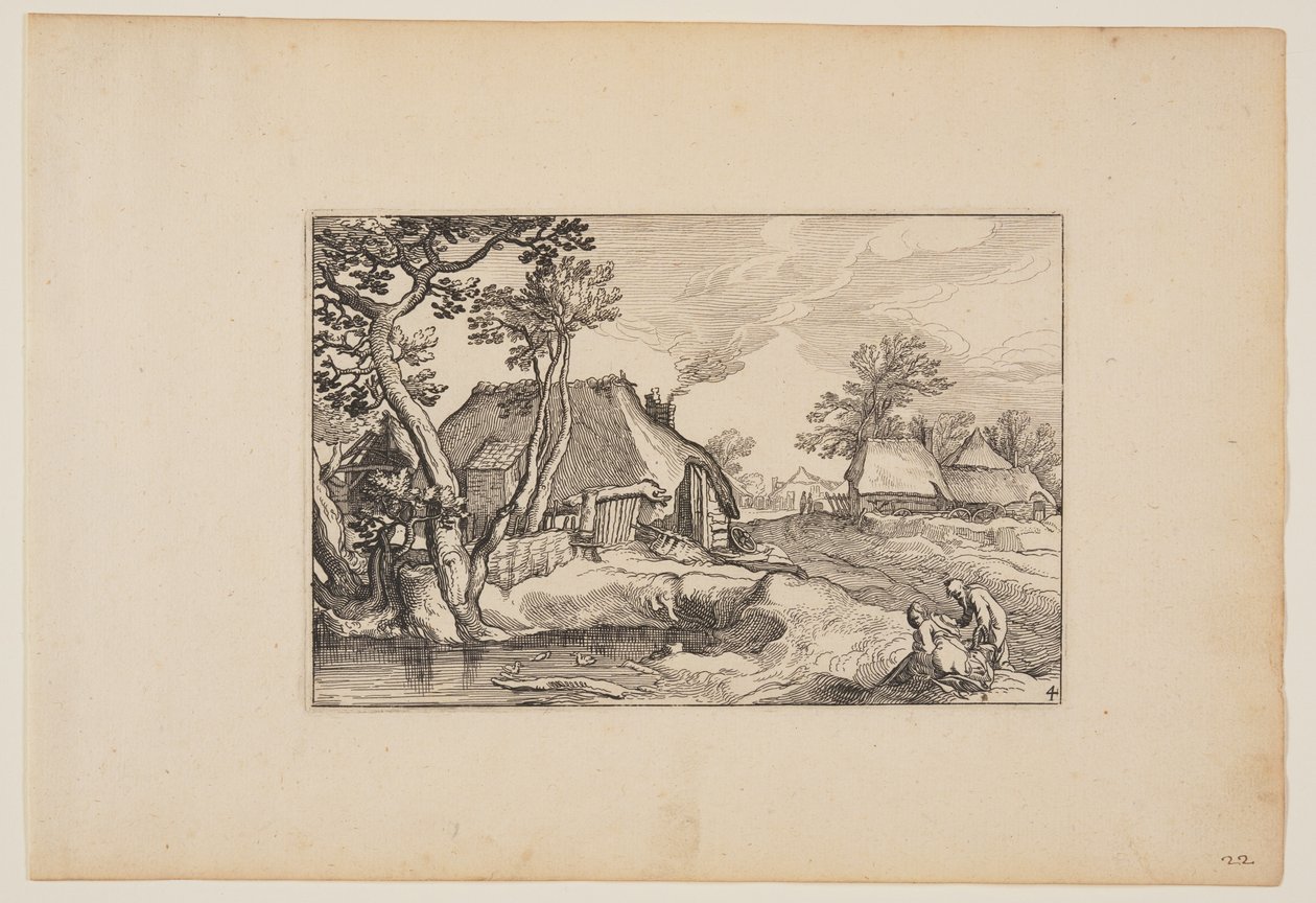 Old Man and Woman Resting at a Pond, from Landscapes by Claes Jansz. Visscher
