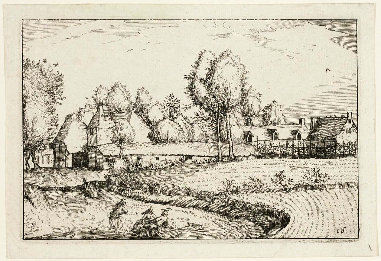 Road along a Field, plate sixteen after Pictures of Farms, Country Houses and Rustic Villages by Claes Jansz. Visscher II