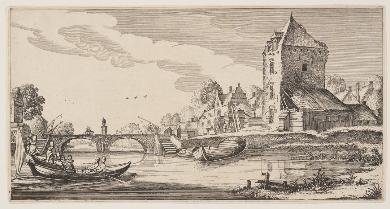 Village on a River, from Landscapes by Claes Jansz. Visscher II