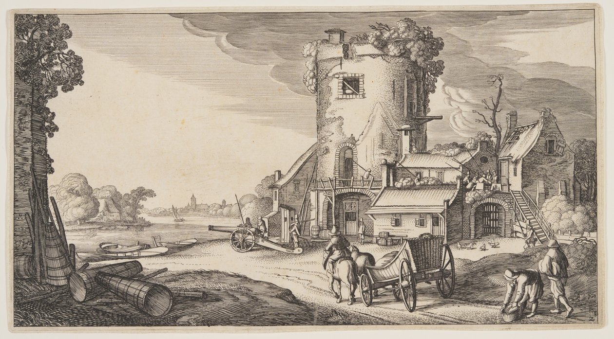 Watch-Tower Near a River, from Landscapes by Claes Jansz. Visscher II