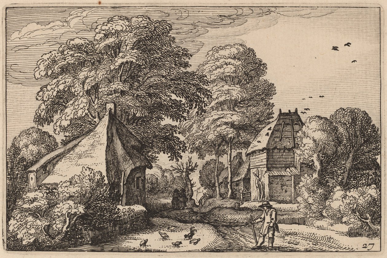 Road with Barn and Cottages by Claes Jansz Visscher after Johannes van Doetechum, the Elder after Lucas