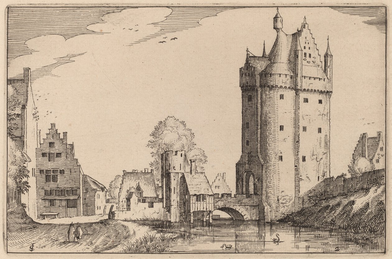 Town Gate by Claes Jansz Visscher after Johannes van Doetechum, the Elder after Lucas