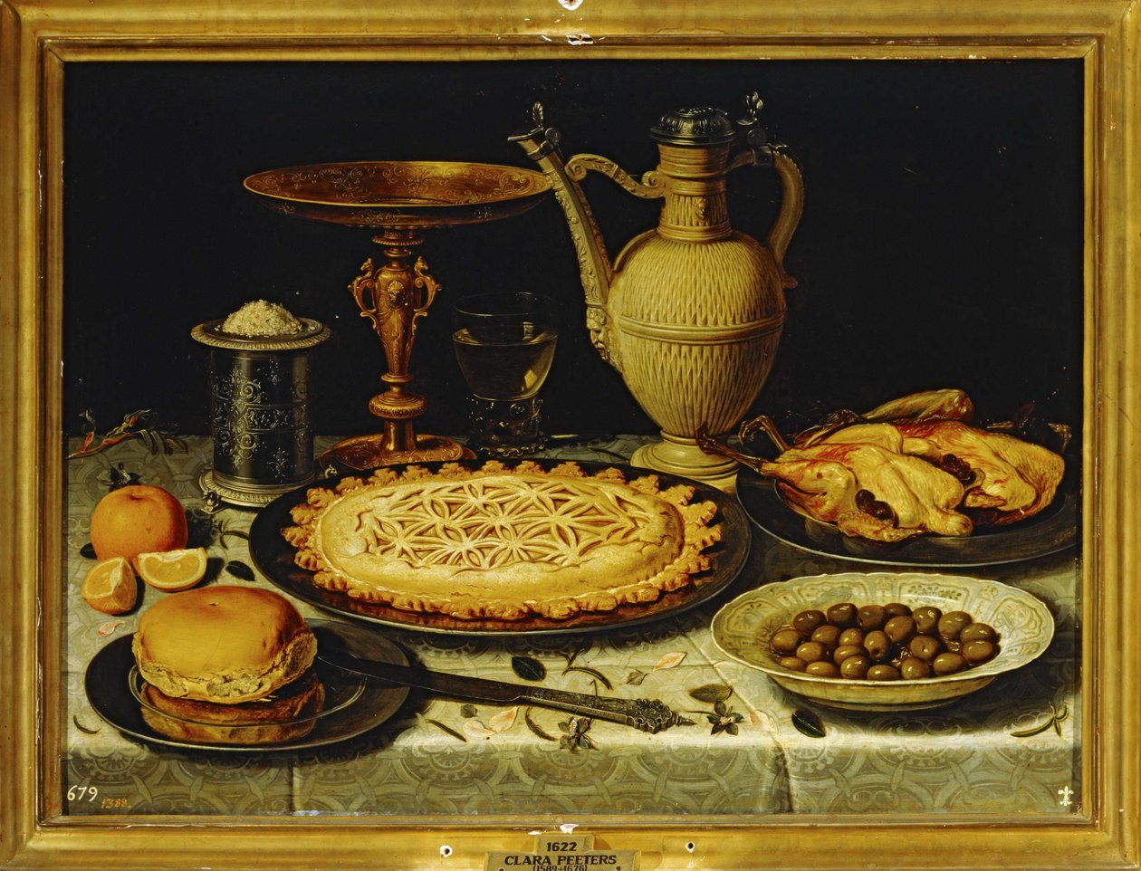 Still-Life - Meal with Roasted Chicken, Bread and Olives by Clara Peeters