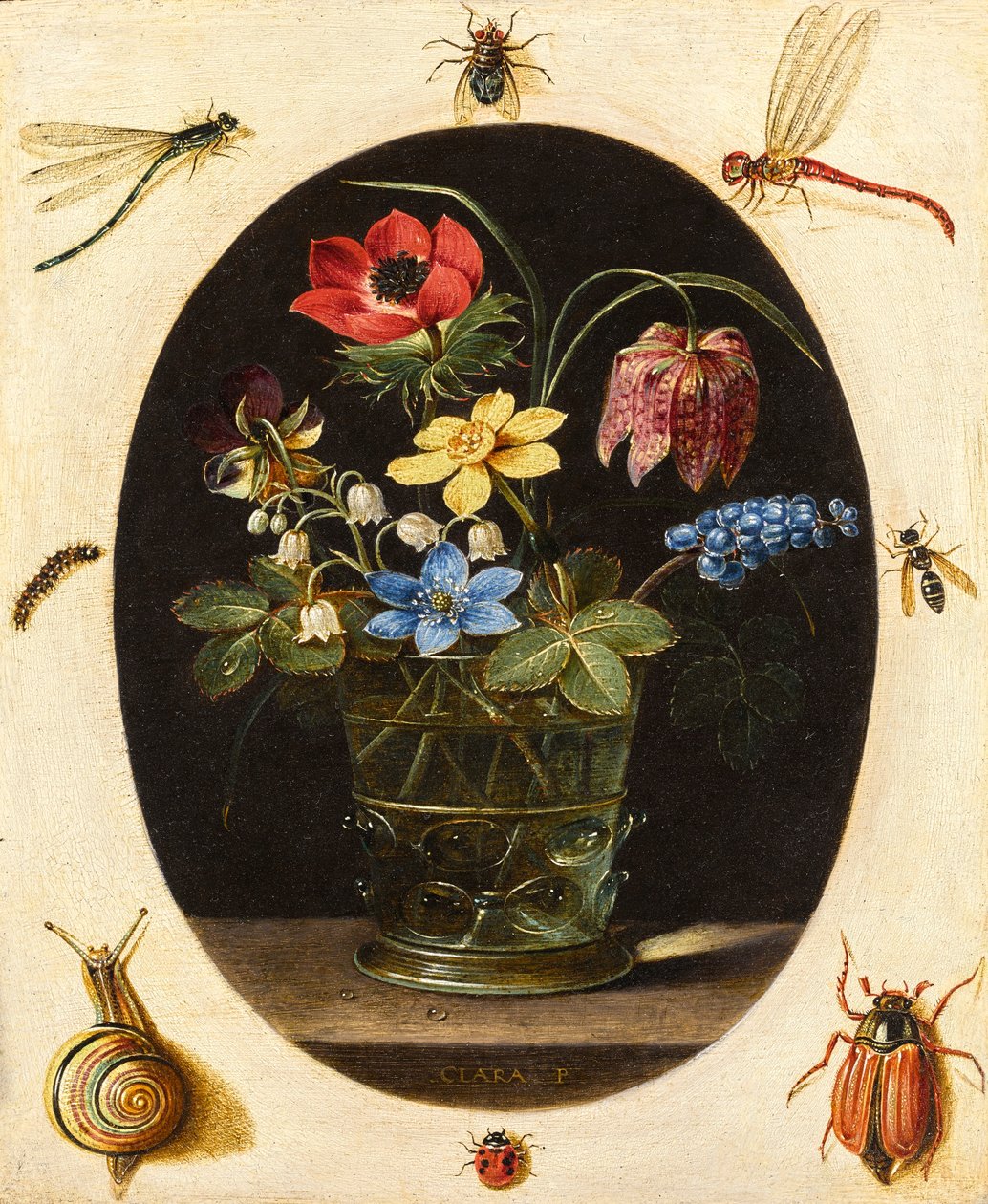 Still Life with Flowers Surrounded by Insects and a Snail by Clara Peeters