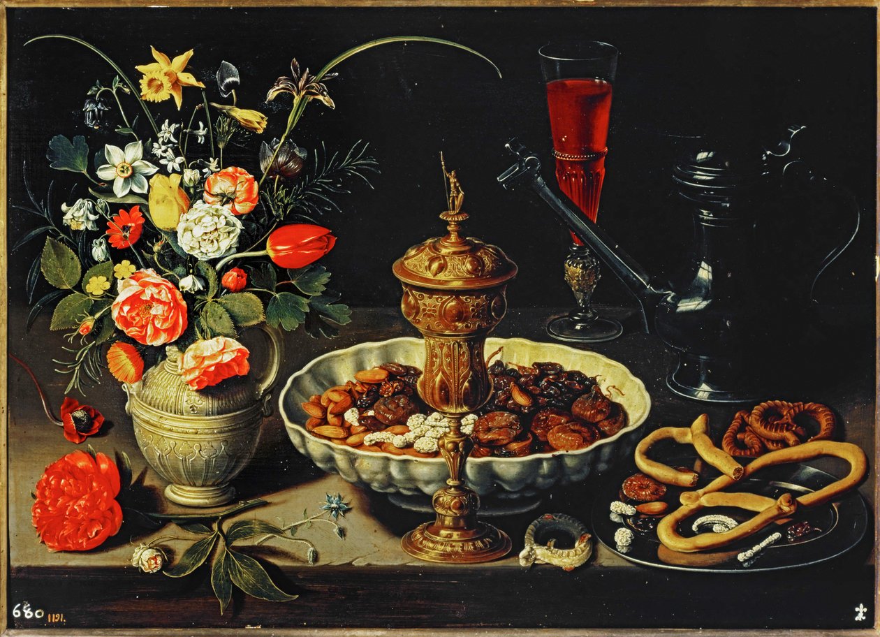 Table with Pitcher, Flowers, Dried Fruit by Clara Peeters